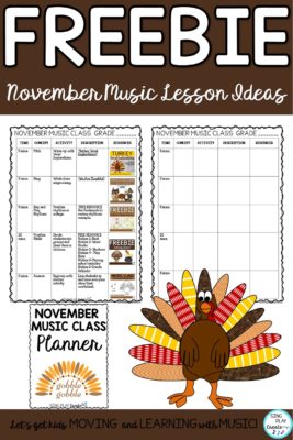 Free November music class ideas and planner for elementary music educators.