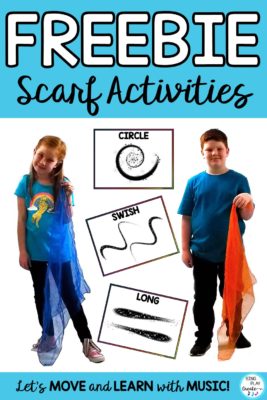 Are you ready for 12 free scarf movement activities?  
Whether you haven't used scarves in your classroom, or you're looking for some fresh ideas, you'll want to keep reading to get the ideas and download the 12 free scarf movement activities.