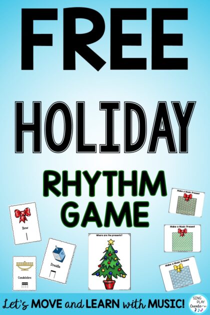 Free Holiday rhythm activities from Sing Play Create for the preschool and elementary music teacher.