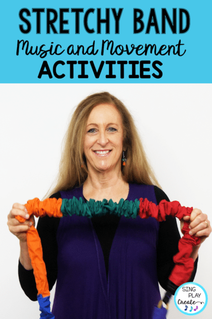 Stretchy Band activity ideas for music and movement classes for Preschool through 2nd grades.  Learn how to use the stretchy band using songs for children.  A Blog Post by Sing Play Create   READ NOW