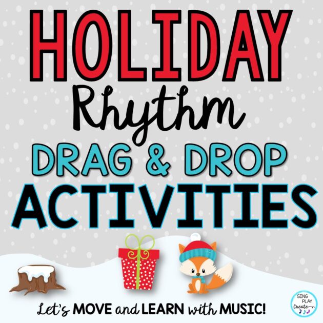 Holiday rhythm activities for online and in person music class lessons. These activities are interactive and engaging as well as seasonally friendly for December elementary music lessons. 