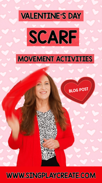 Valentine’s Day movement activity and brain break for your “loving” students! Children love to move with scarves and music. No scarves?  That’s okay!  Have your students follow the actions  using a tissue, a bandana or their hands.  Students can stand in their own space or dance around their living rooms while exercising gross and fine motor muscles. ACTIVITY IDEAS at SING PLAY CREATE