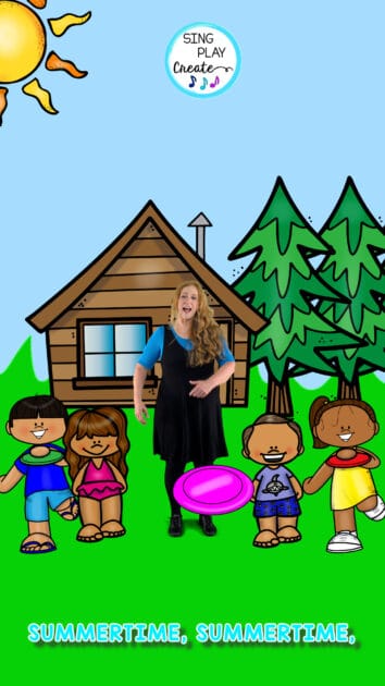 “Summertime, Summertime” action song is perfect to kick off your elementary back to school S.E.L & literacy activities.  Sing Play Create movement song for children.