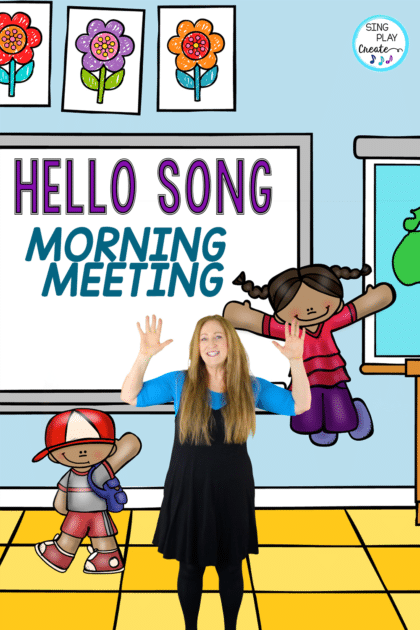 Welcome everyone back to school with these fun action and hello songs. Singing and moving is such a fun way to begin each school day. This post is packed with a variety of hello songs and activities.  
