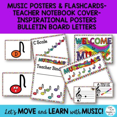 The music classroom decor bundle in bright vibrant happy music note colors that will energize and organize your music classroom.