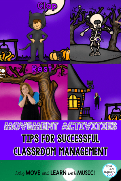 In this weeks post I'm sharing some ideas to help you with classroom management during movement activities.  Everyone loves to have a good time-children so here are four ideas to help you manage your Halloween music and movement activities.