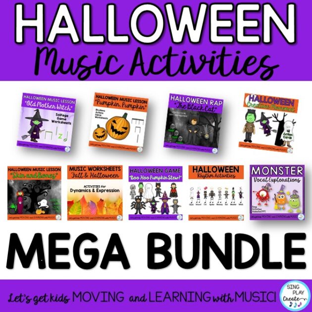 "Wow your students with this Halloween Mega Bundle of Games, Songs, Chants, Lessons and Activities while preparing, presenting and practicing music skills. It includes (9) nine Halloween Music resources for K-6 music class. Video and Audio files included for a howling good Halloween music class.
*Now includes a Halloween Music Program Script you can use with all of the resources in this bundle."