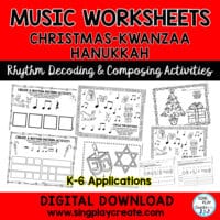 Holiday Music Class No Prep Rhythm and Composition Worksheets K-6