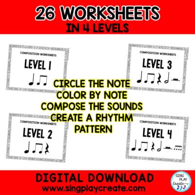 Holiday Music Class No Prep Rhythm and Composition Worksheets K-6