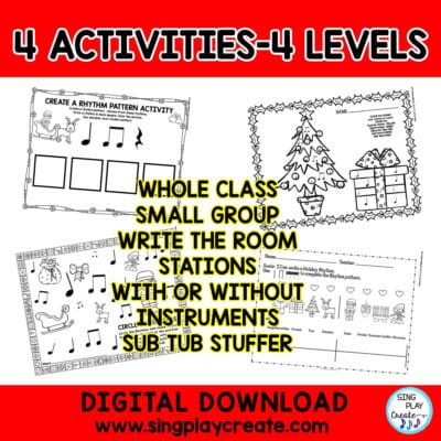 Holiday Music Class No Prep Rhythm and Composition Worksheets K-6