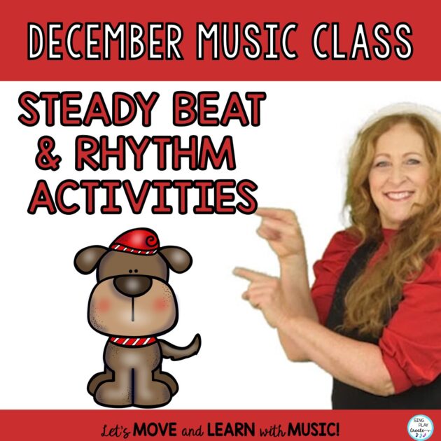 Looking for some interactive and engaging ways to teach steady beat and rhythm in your December Music classes?
Keep reading because this post will give you specific activities for a complete music lesson using a variety of learning experiences and teaching strategies to reach all learners! (And have fun!)