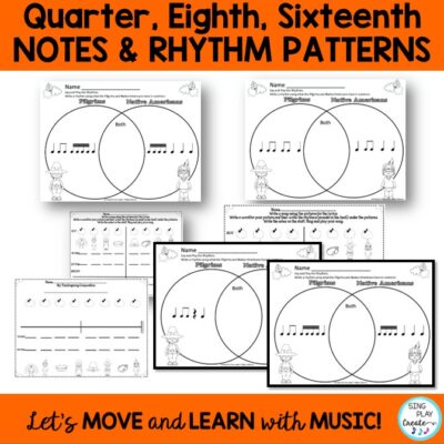 Music Class November Composing and Rhythm Activities K-6 No Prep Worksheets.  Students practice rhythms, create and compose as well as coloring activities.