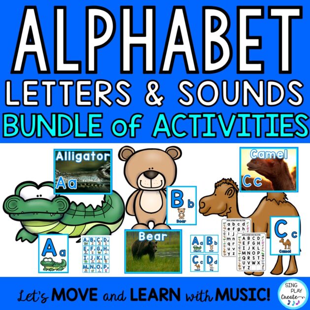 The alphabet animals want to help your students learn their letters and sounds. Your students will love this Animal ABC phonics song and movement activity. They will hear the letter, the “sound” and an animal word that starts with the letter.  The video has “real” animal videos too! Sing and move along with the video, learn the words, letters, and sounds, then play the Mp3 tracks for students to sing along. Interactive and Engaging!  What a great addition to your alphabet activities. 