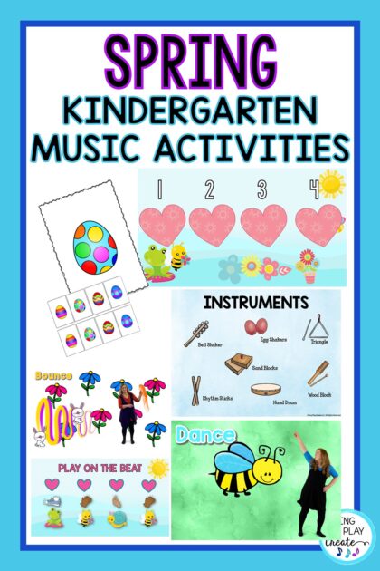 Spring Music Activities for Kindergarten and Elementary Music Classes.  Sing, Move, Play spring activities for the elementary music teacher.  I’m sharing my spring kindergarten music activities in this post. I love teaching Kindergarten!  It’s very different than all the other grades and I realized that I needed a very specific set of materials for my Kindergarten music classes. 