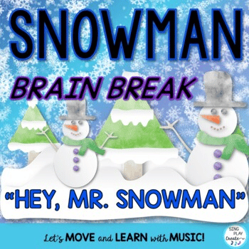 "Hey! Mr. Snowman" is perfect for any snowman related activities in your classroom or group. Brain breaks are short movement activities for children to take a break, transition or connect with learning! A snowman brain break can help your students keep from getting "snowed" under during their school day. "Hey, Mr. Snowman" is a movement activity song for Preschool through 3rd grade classrooms.