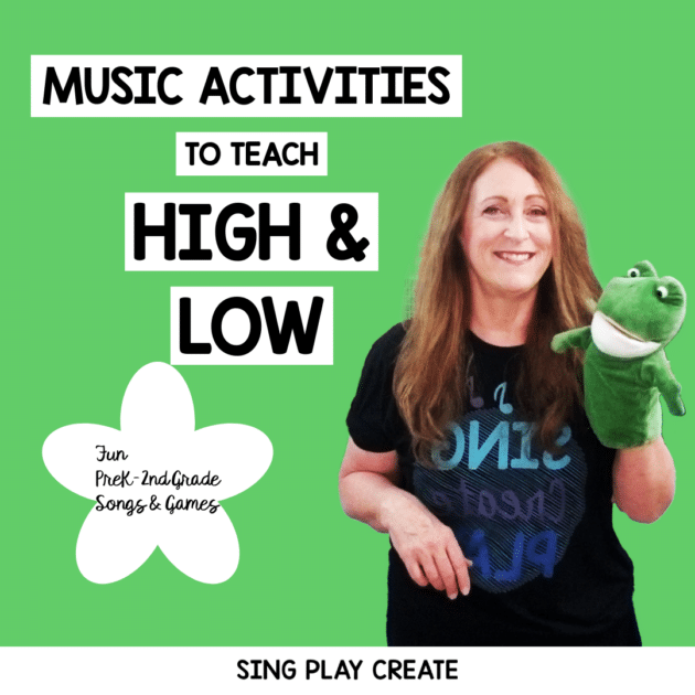 High and Low Music Activities for PreK-2nd grades.
I'm sharing 6 different music activities you can use in the elementary music classroom to teach HIGH and LOW.
I love using movement and action songs to teach music concepts.  
These diverse teaching ideas will help you reach all your little learners.  There's singing, moving, using manipulatives and game activities for a fun class time.

LEARN MORE