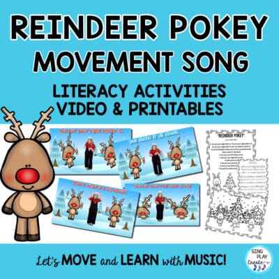 The Reindeer pokey movement song is a holiday favorite. Put your Antler's on and get ready to do "The Reindeer Pokey"! Your students will love this action and movement activity throughout December. Do "The Reindeer Pokey" with the video. Sing as a class with the Karaoke and Vocal Tracks. A great addition to your December activities. Perfect for a Preschool, Kindergarten and First Grade music program, morning meeting activity, brain break and school or classroom holiday show.