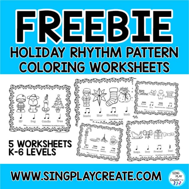 Free holiday rhythm worksheets, coloring sheets for elementary music.