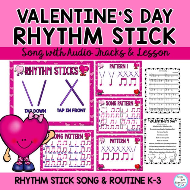 Valentine's Day Rhythm Stick Song Activity: K-3