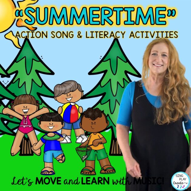 " fun action song and creative literacy activities. “Summertime, Summertime” action song has activities to help you get to know your students and get your students singing and moving.

SUMMERTIME SONG FOR CHILDREN. 
Connect learning with movement actions. Students will swim, jump, surf, paddle, dig, fish, hike, and run along with animal friends."