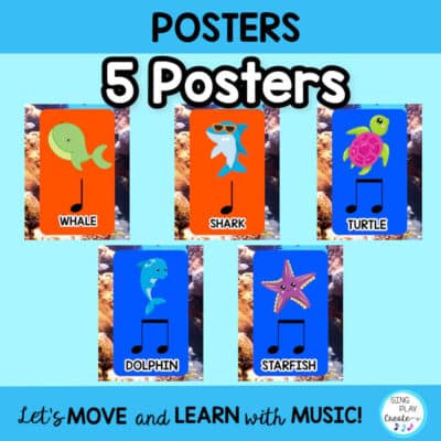 Rhythm Flash Cards, Posters, Games: {Quarter, Eighth Notes} Ocean Friends