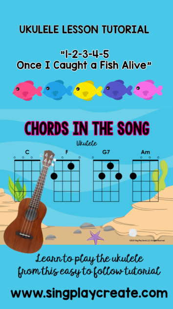 Ukulele lesson for 1-2-3-4-5 Once I Caught a Fish Alive" with teaching tips and strategies to help you learn how to play the ukulele.  Get the teaching ideas, video songs and tips.