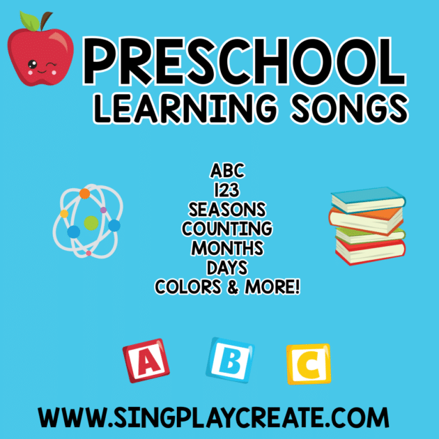 Preschool learning songs for children about the alphabet, manners, the months of the year, days of the week, how to count, and the seasons.