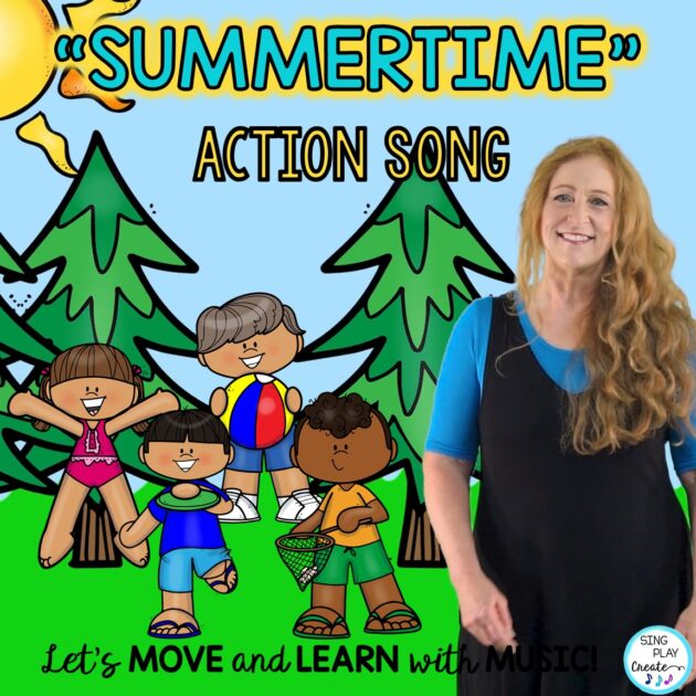 SUMMERTIME ACTION SONG SUMMERTIME SONG FOR CHILDREN. 
Connect learning with movement actions. Students will swim, jump, surf, paddle, dig, fish, hike, and run along with animal friends."