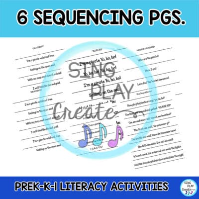 Pirates can help your preschool, kindergarten and first graders read and write, sequence and decode familiar words with these fun songs and poems. Yer preschool, kindergarten, first and second Graders will love this here fun literacy skill building treasure! Sing, Move, Chant, Read and color these here captivating "Piratey" songs during literacy time, strengthen oral language, auditory memory, sequencing and imagination. SING PLAY CREATE