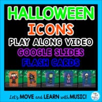 Halloween Rhythm activities with Play Along video & Create Music Activities: {ICONS} to keep your students learning about beat and rhythm. So many interactive opportunities to make Halloween rhythm learning effective and fun. Students will practice one and two sounds through a variety of activities. You can organize these materials so that each activity can be part of a lesson, or combine the activities to use in one lesson or in Stations. Teachers will love the flexibility this resource offers!