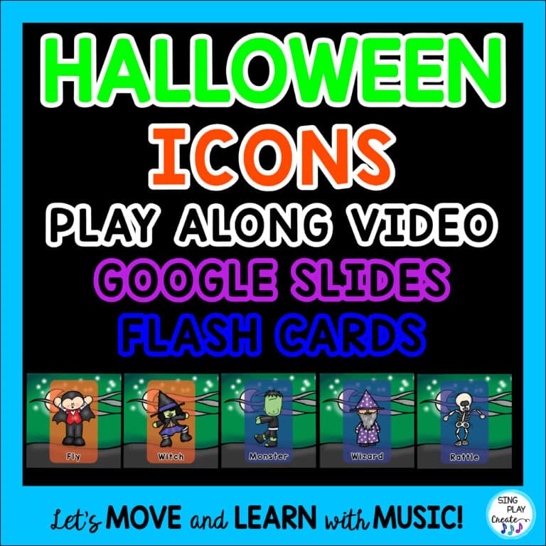 Halloween Rhythm activities with Play Along video & Create Music Activities: {ICONS} to keep your students learning about beat and rhythm. So many interactive opportunities to make Halloween rhythm learning effective and fun. Students will practice one and two sounds through a variety of activities. You can organize these materials so that each activity can be part of a lesson, or combine the activities to use in one lesson or in Stations. Teachers will love the flexibility this resource offers!