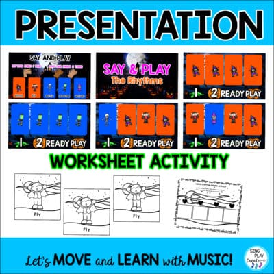 Halloween Rhythm activities with Play Along video & Create Music Activities: {ICONS} to keep your students learning about beat and rhythm. So many interactive opportunities to make Halloween rhythm learning effective and fun. Students will practice one and two sounds through a variety of activities. You can organize these materials so that each activity can be part of a lesson, or combine the activities to use in one lesson or in Stations. Teachers will love the flexibility this resource offers!