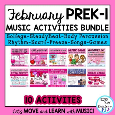 February Preschool, K-1 Music Lesson and Movement Activity Bundle