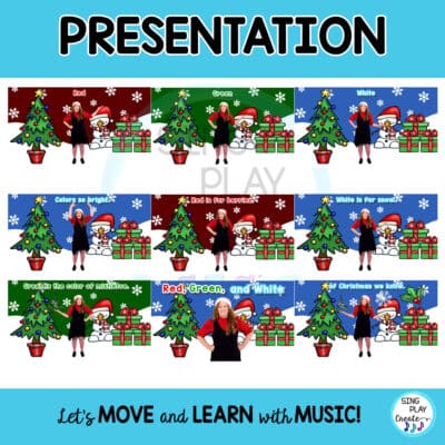 Christmas song "Red, Green and White" is an easy to learn song for children to sing and move to learn the colors of Christmas. Sung to the tune of "Three Blind Mice" makes it easy to learn the lyrics in this version. Sing in circle time, circle time, Kindergarten carpet time, music performance.