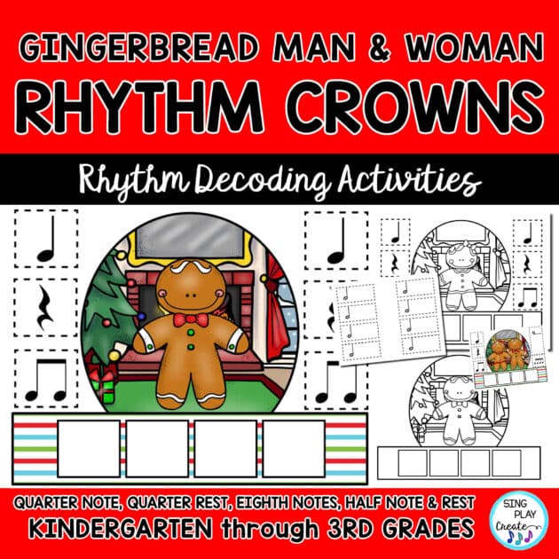 Gingerbread rhythm crown or headband or hat craft activity to decode, practice, play, assess, create rhythms and play rhythm games.