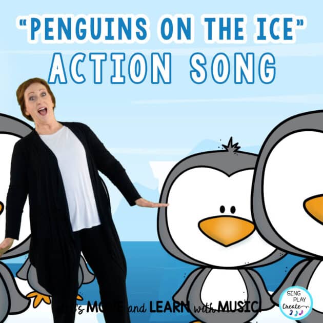 "Penguins on the Ice" Winter Action Song, Brain Break, Movement Activity