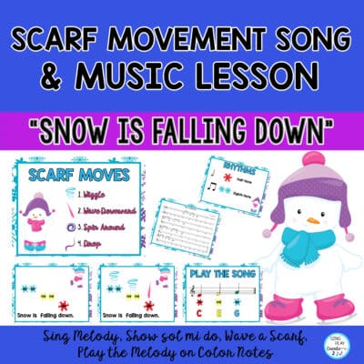 Winter Scarf movement song for a music and movement activity. "Snow is Falling Down" Scarf movement activity is an easy to learn song and a delightful way to integrate music and movement in your classroom. It’s versatile, engaging, and easy to adapt to your students’ needs. Plus, it’s a wonderful way to celebrate the winter season! Best for PreK-2nd Grades. This activity combines a simple melody, easy-to-follow movements, and the joy of creative expression. It’s perfect for younger learners and a great way to encourage musicality, coordination, and imaginative play. And encourage bilateral movement, eye hand coordination and exercise fine as well as gross motor muscles. This winter scarf activity will help you to Adapt to your students: Emphasize the steady beat: Encourage children to move their scarves in time with the music. This helps them internalize the beat—a crucial skill for young musicians. Encourage creativity: Allow time for free play to foster imaginative movement.