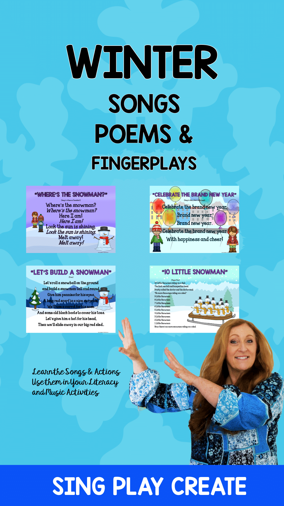 10 winter action songs, poems and fingerplays you can use with young children. Incorporate movement, music and literacy in all of your learning activities for whole child development. Children love to sing and move to these easy to learn action songs, poems and fingerplays set to familiar tunes. Read this post to learn the songs and actions.