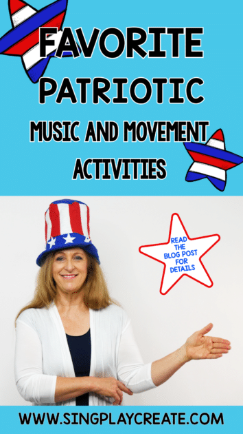 President's Day is a national holiday and sometimes gets overshadowed by Valentine's Day. But I think we can give some "love" to this important historic holiday using some fun patriotic themed activities.  That's why I'm sharing my favorite patriotic music and movement activities for preschool through 4th grades.

In this post I'll share how to teach BEAT, RHYTHM, AB FORM and CREATIVE MOVEMENT using my favorite patriotic music and movement activities and some PATRIOTIC SONGS.