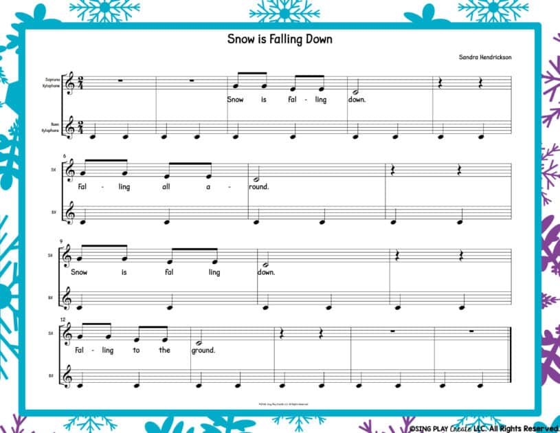 Snow is Falling Down- original song by Sandra Hendrickson as part of a scarf movement activity for young children.