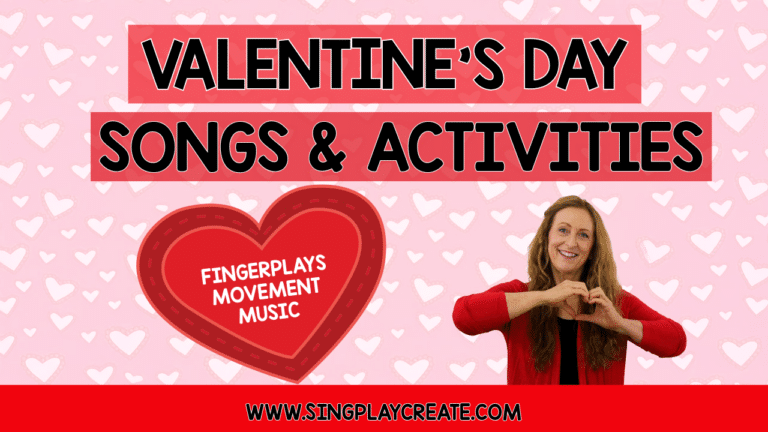 I'm sharing eight Valentine's Day songs and activities in this post for preschool through 5th grade. I'll share the songs, and then I'm going to give you a couple of different activity ideas. Fun games, movement, activity, hand actions, or a musical element that you can use in your classroom. LEARN MORE at SING PLAY CREATE