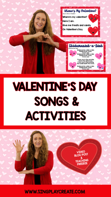 I'm sharing eight Valentine's Day songs and activities in this post for preschool through 5th grade.  I'll share the songs, and then I'm going to give you a couple of different activity ideas. Fun games, movement, activity, hand actions, or a musical element that you can use in your classroom or at . 
 LEARN MORE at SING PLAY CREATE